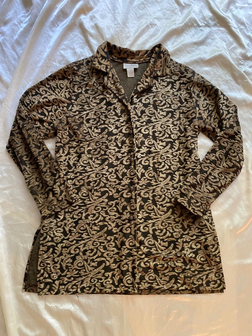 Vintage 1990s Diane Von Furstenberg Brown Velvet Burnout Baroque Blouse L Boho